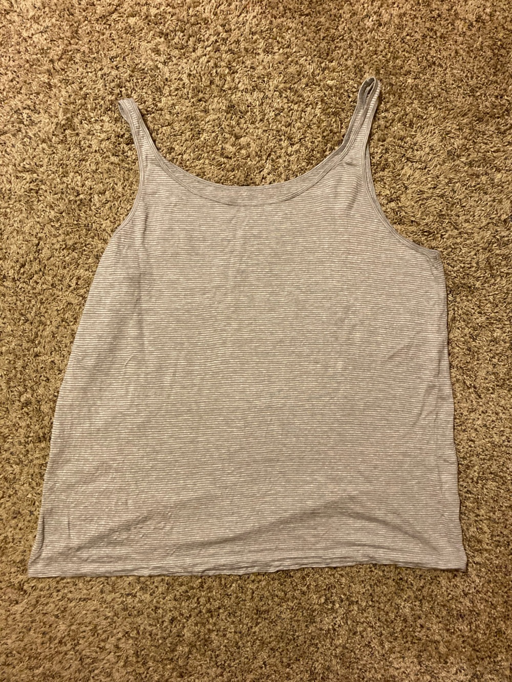 Eileen Fisher Light Gray and White Linen Scoop Tank